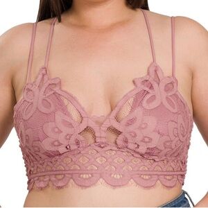 ZENANA Bralette Light Rose Pink Lace Removeable Pads Adjustable Straps Size 3X
